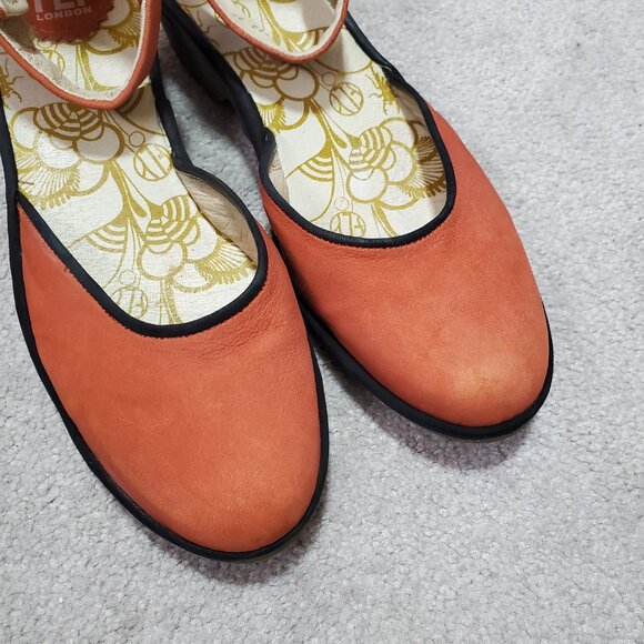 FLY LONDON Yake Ankle Strap Wedge Shoes Heels Leather Poppy Orange Women's 38 - Picture 4 of 13